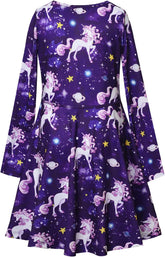 Girls Long Sleeve Dresses Kids Cotton Fall Winter Swing Twirl Clothes